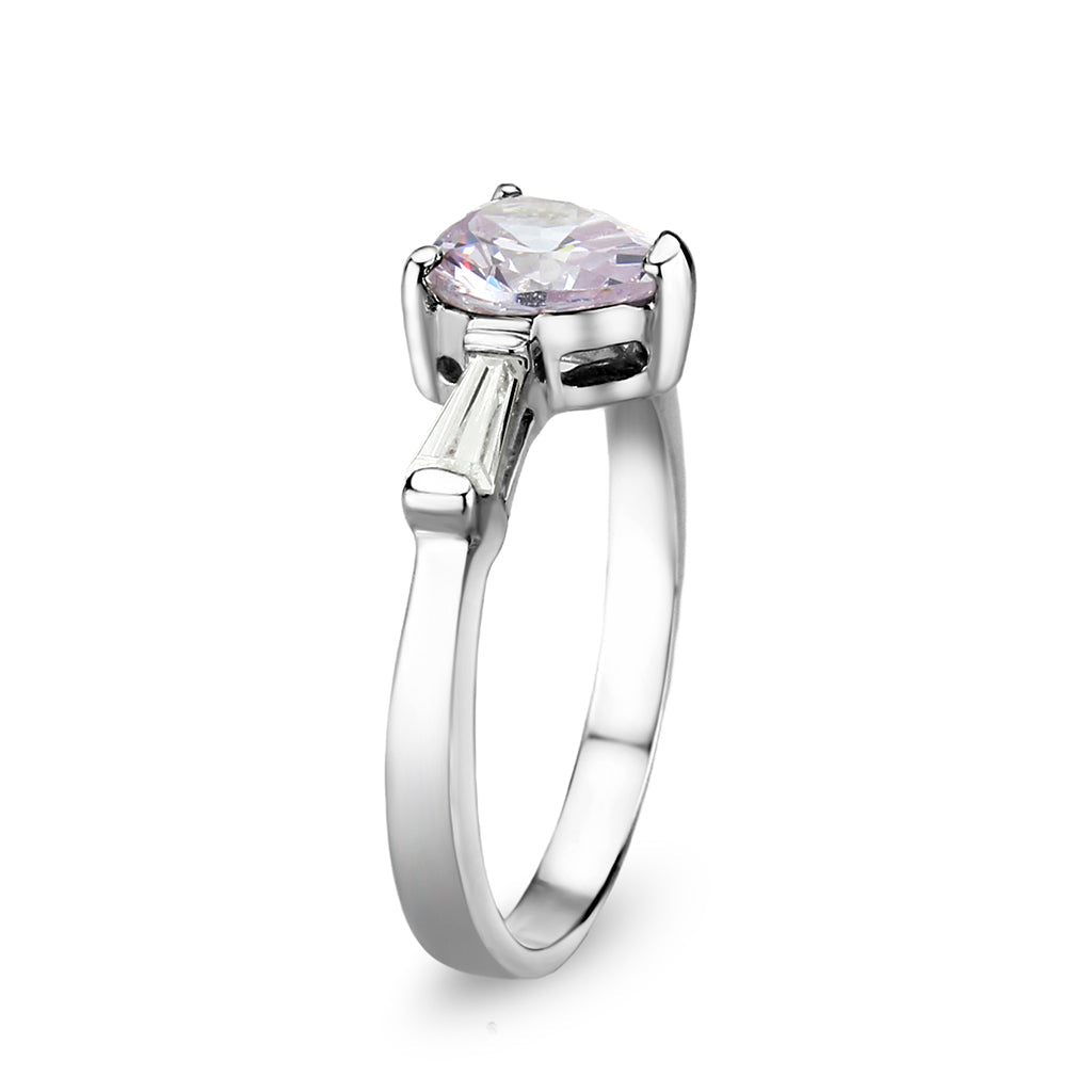 LO5S203- Sterling Silver Ring with CZ In light Amethyst  High Polished( NO Plating)