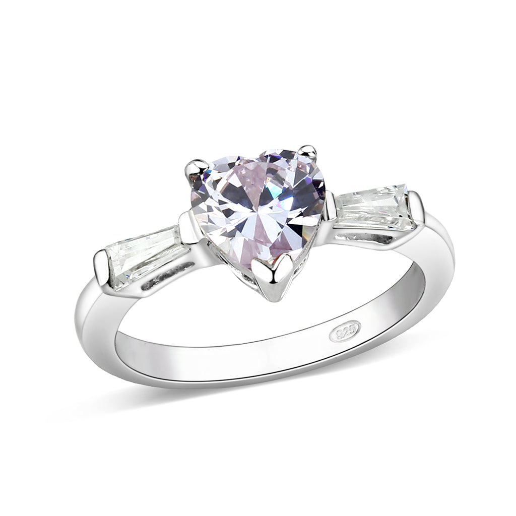 LO5S203- Sterling Silver Ring with CZ In light Amethyst  High Polished( NO Plating)