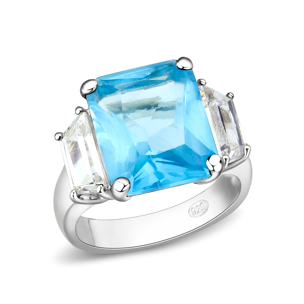 LO5S204- Sterling Silver Ring with Synthetic Glass In Aquamarine  High Polished( NO Plating) (Copy)