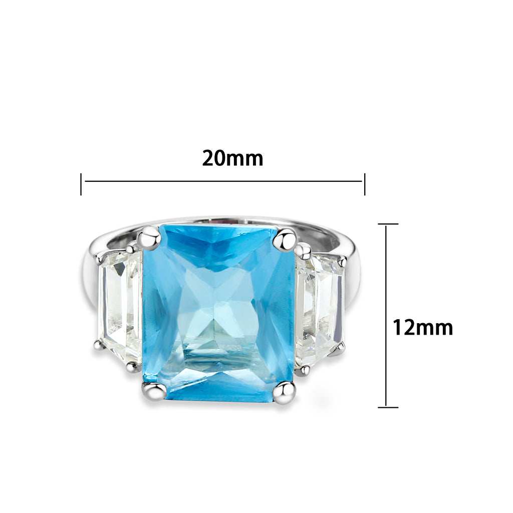 LO5S204- Sterling Silver Ring with Synthetic Glass In Aquamarine  High Polished( NO Plating) (Copy)
