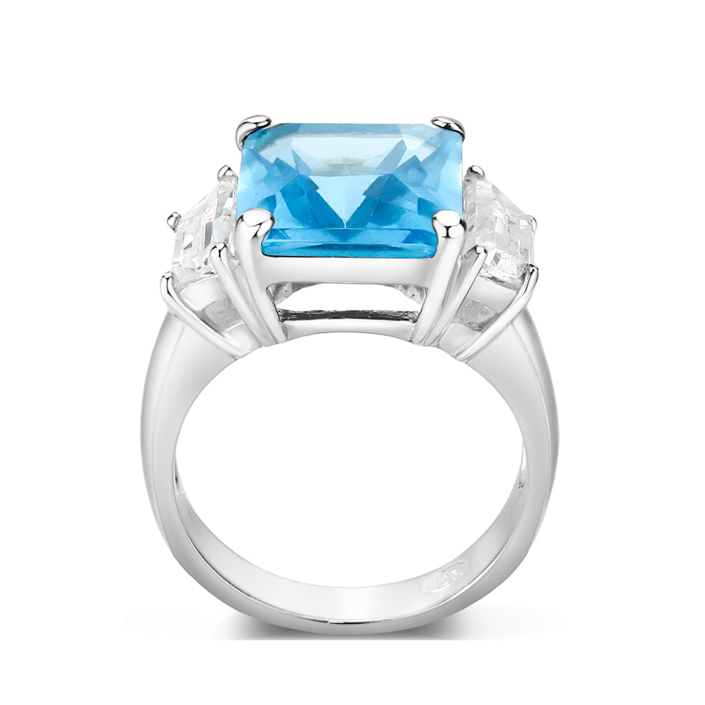 LO5S204- Sterling Silver Ring with Synthetic Glass In Aquamarine  High Polished( NO Plating) (Copy)