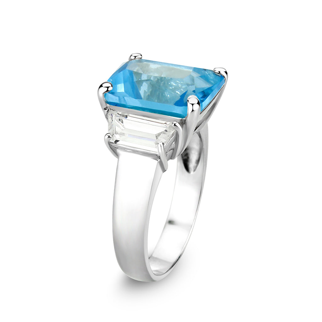 LO5S204- Sterling Silver Ring with Synthetic Glass In Aquamarine  High Polished( NO Plating) (Copy)