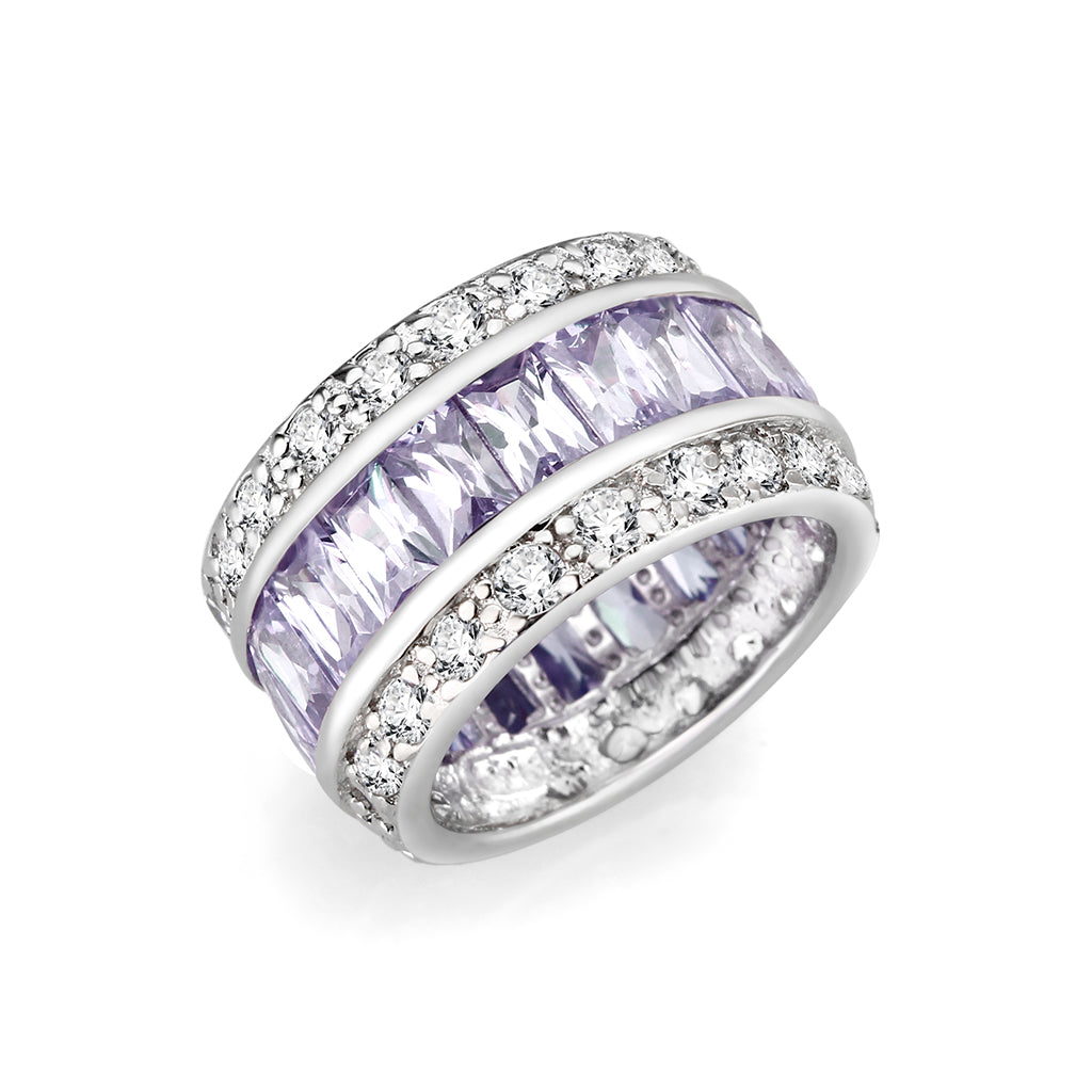 LO5S205- Sterling Silver Ring with CZ IN Amethyst  High Polished( NO Plating)