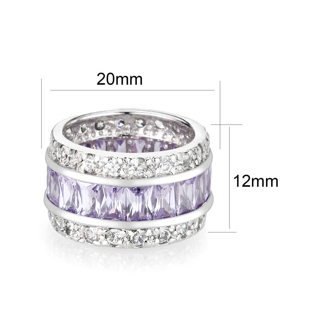 LO5S205- Sterling Silver Ring with CZ IN Amethyst  High Polished( NO Plating)