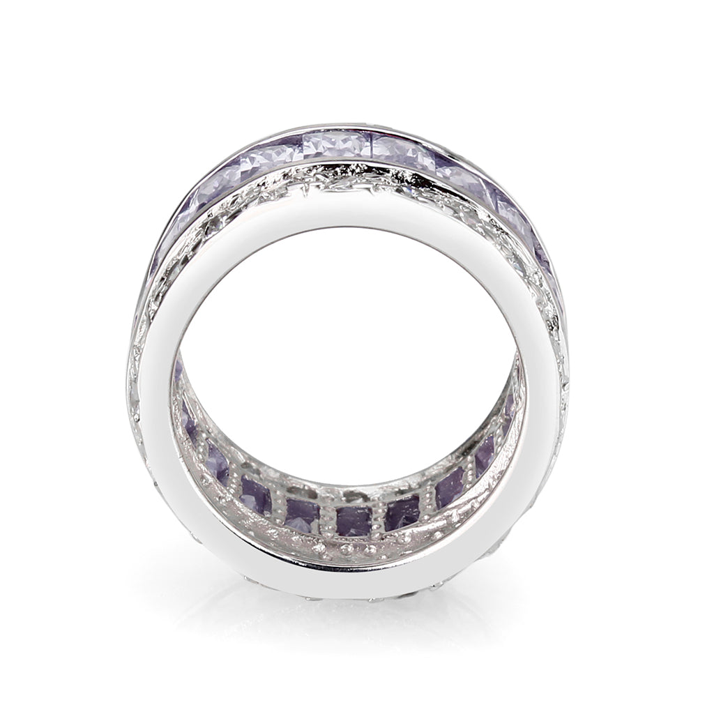 LO5S205- Sterling Silver Ring with CZ IN Amethyst  High Polished( NO Plating)