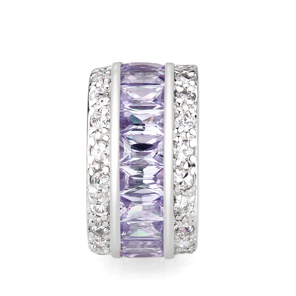 LO5S205- Sterling Silver Ring with CZ IN Amethyst  High Polished( NO Plating)