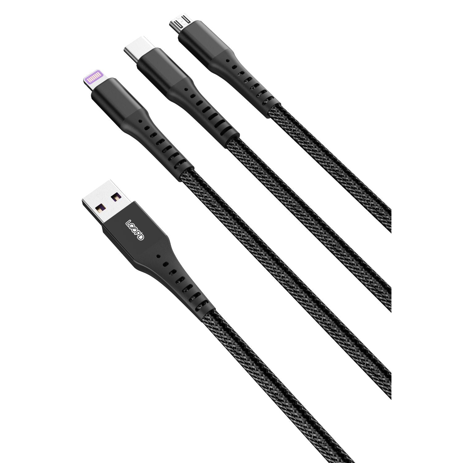 The LOOPD 3 In 1 Multi Cable is suitable for Lightning, Micro-USB and Type C mobile devices.