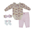 Baby 4 Piece Pink Floral Velvet Set