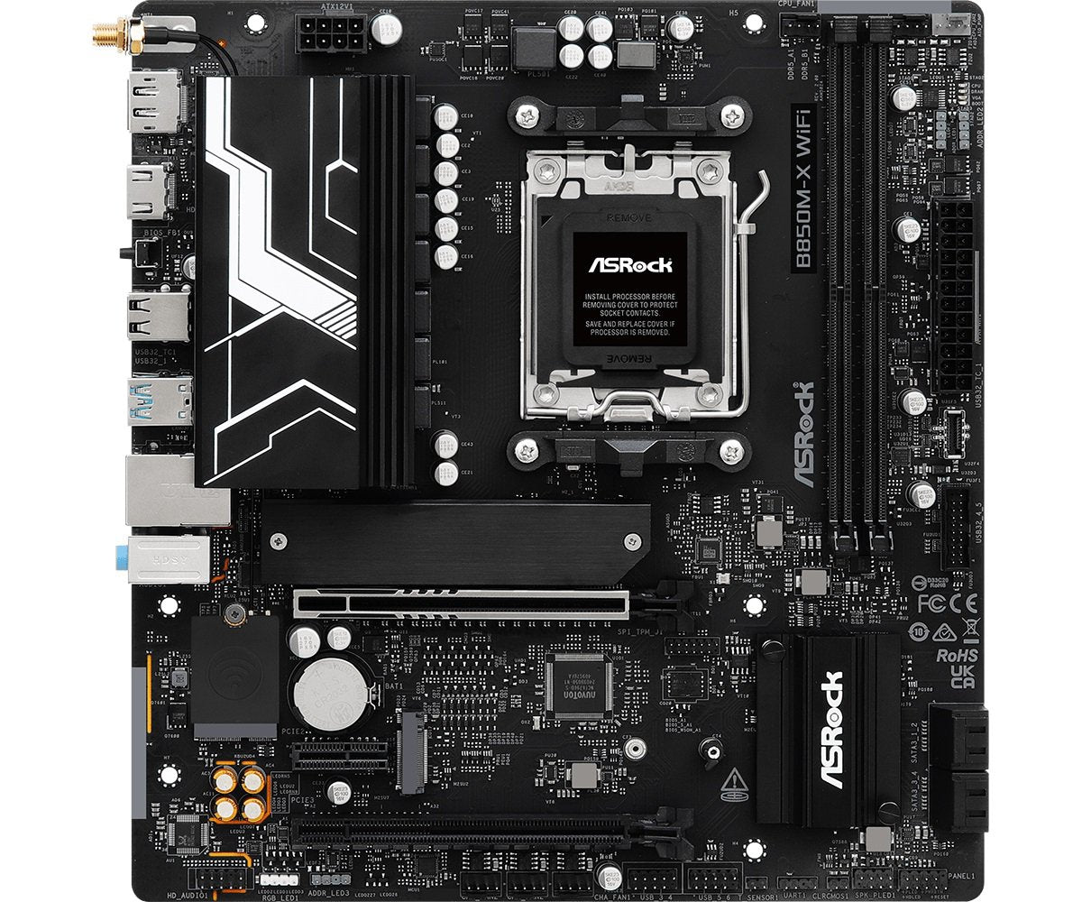 ASRock B850M-X WIFI R2.0 AMD Socket AM5 Ryzen 9000, 8000 and 7000 Series Processors AMD B850 DDR5 PCIe 5.0, Wi-Fi 6E, 2.5G LAN, M.2 SATA3 USB 3.2 Micro ATX Motherboard | SKU MB-B85MXW2