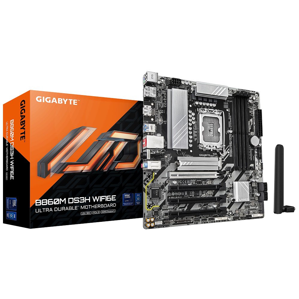 GIGABYTE B860M DS3H WIFI6E Intel Core Ultra (Series 2) LGA 1851 Motherboard, mATX, DDR5, 2x M.2, PCIe 5.0, USB-C, WIFI6E, 2.5GbE LAN, EZ-Latch | SKU MB-B86MDSW