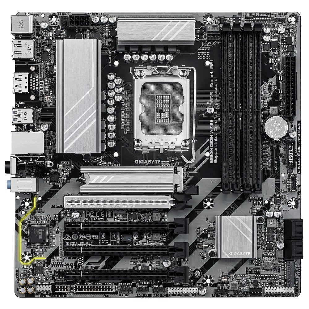 GIGABYTE B860M DS3H WIFI6E Intel Core Ultra (Series 2) LGA 1851 Motherboard, mATX, DDR5, 2x M.2, PCIe 5.0, USB-C, WIFI6E, 2.5GbE LAN, EZ-Latch | SKU MB-B86MDSW