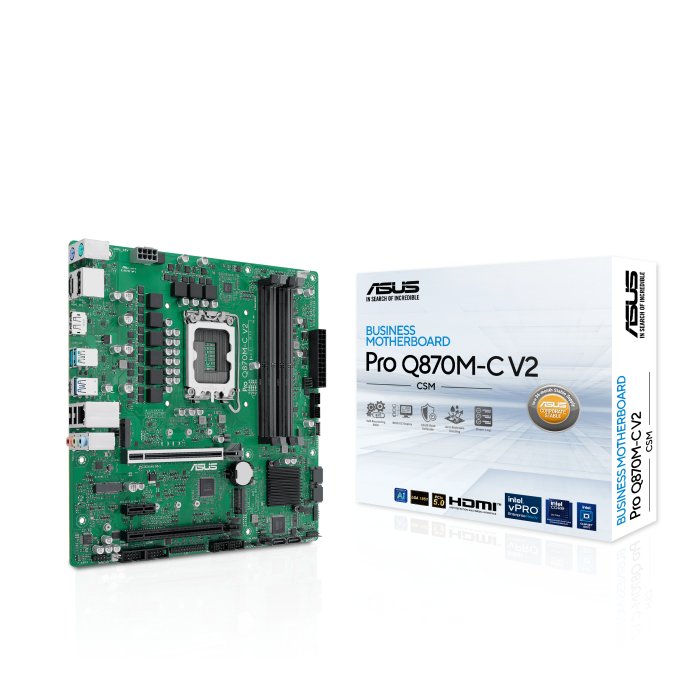 Asus PRO Q870M-C V2-CSM Micro-ATX Q870 business motherboard with Intel vPro support and enhanced security, reliability and manageability Supports Intel Core Ultra Processors (Series 2), LGA1851 | SKU MB-PQ87MC2
