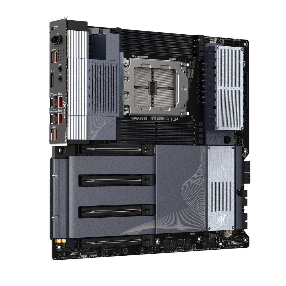 GIGABYTE TRX50 AI TOP-2B AMD Socket sTR5 support AMD Ryzen Threadripper PRO 7000 processors/AMD Ryzen Threadripper 7000 Series processors AMD TRX50 DDR5 SATA3 M.2 EATX Motherboard | SKU MB-TRX5AT2