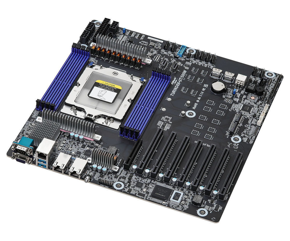 ASRock Rack TURIND8X-2T/500W Single Socket SP5 (LGA 6096) Supports AMD EPYC 9005/9004 (with AMD 3D V-Cache Technology) and 97x4 series processors DDR5 SATA 6Gb/s M.2 Motherboard | SKU MB-TUR235W