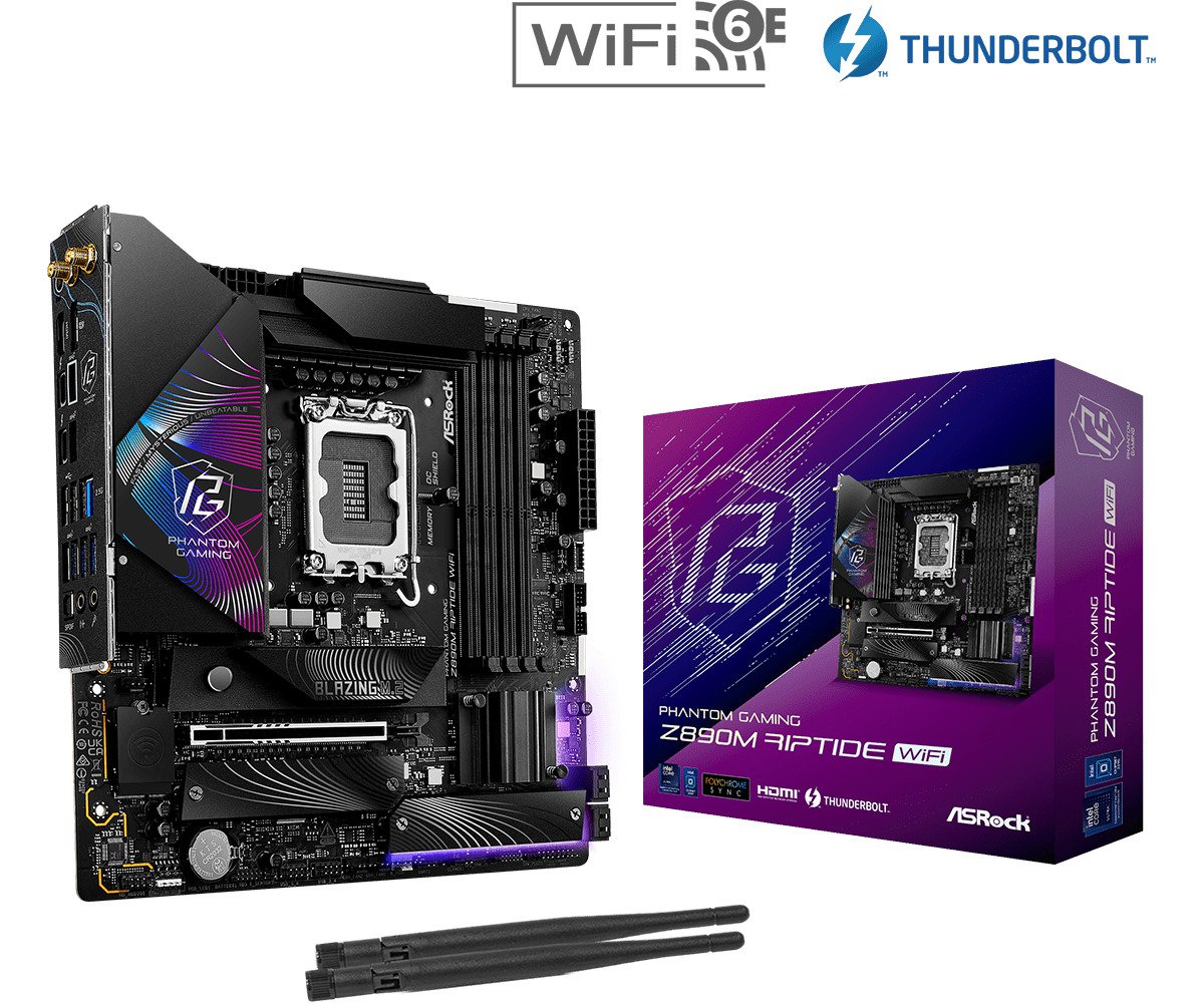ASRock Z890M RIPTIDE WIFI LGA1851RL-ILM/ Intel Z890/ DDR5/ SATA3/ USB 3.2/ M.2/ Micro ATX Motherboard | SKU MB-Z89MRTW