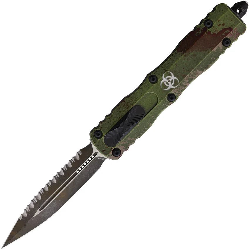 Microtech Dirac Delta D/E Outbreak Signature Series Deep Engraved Full Serrated 227-3 OBDS