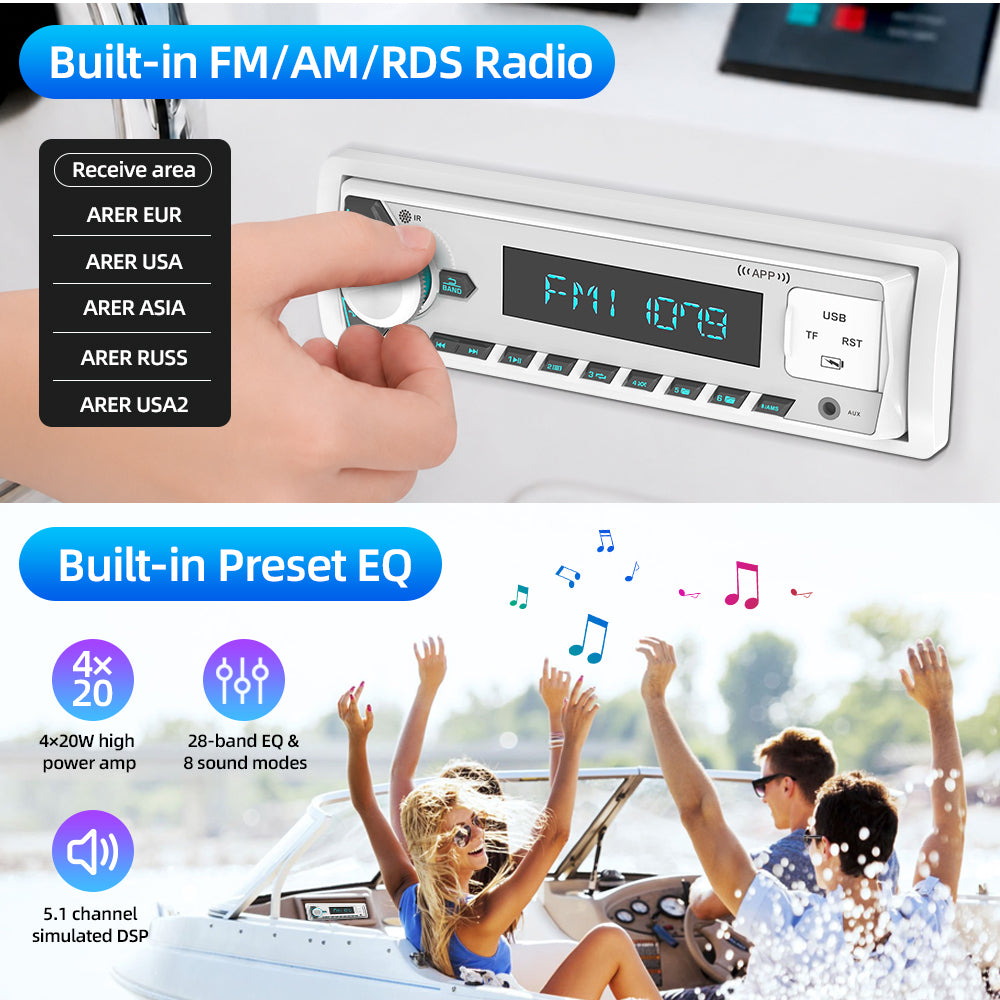 Marine Tech MS-320 Single Din Digital Media Receiver for Marine/ATV/Off-Road