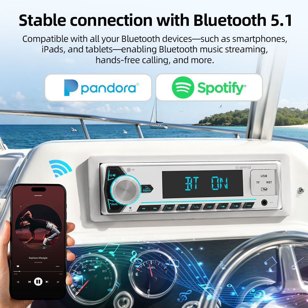 Marine Tech MS-320 Single Din Digital Media Receiver for Marine/ATV/Off-Road