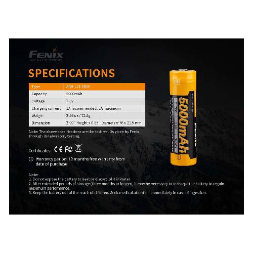 Fenix ARB-L21-5000 V2.0 21700 Li-ion Rechargeable Battery