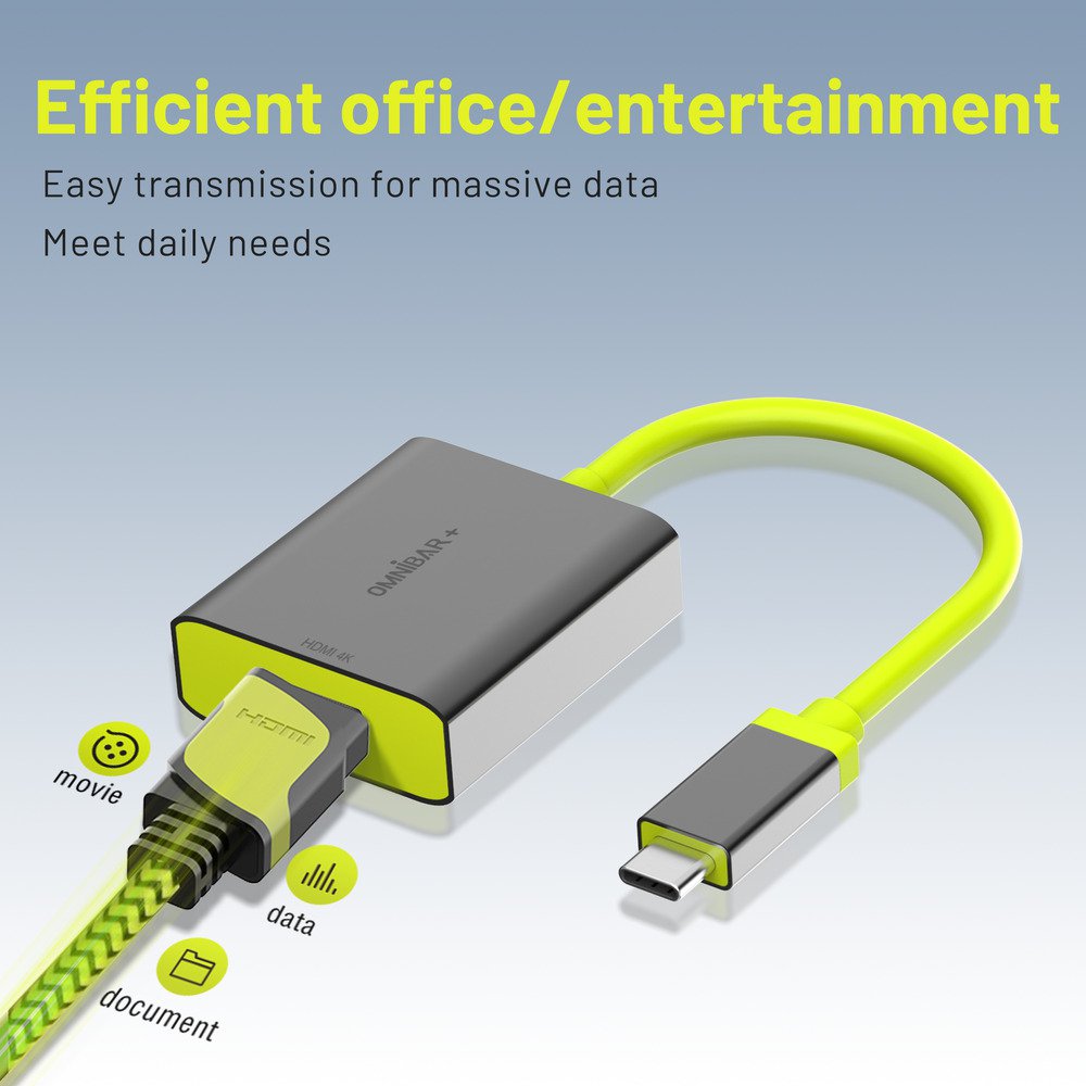 OMNIBARPLUS USB C Hub - 4K 60Hz HDMI, USB-C 5Gbps, 60W PD with USB-C 5Gbps, for MacBook, XPS, Surface Pro | SKU OMN-HUB003