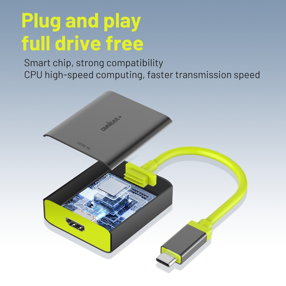 OMNIBARPLUS USB C Hub - 4K 60Hz HDMI, USB-C 5Gbps, 60W PD with USB-C 5Gbps, for MacBook, XPS, Surface Pro | SKU OMN-HUB003