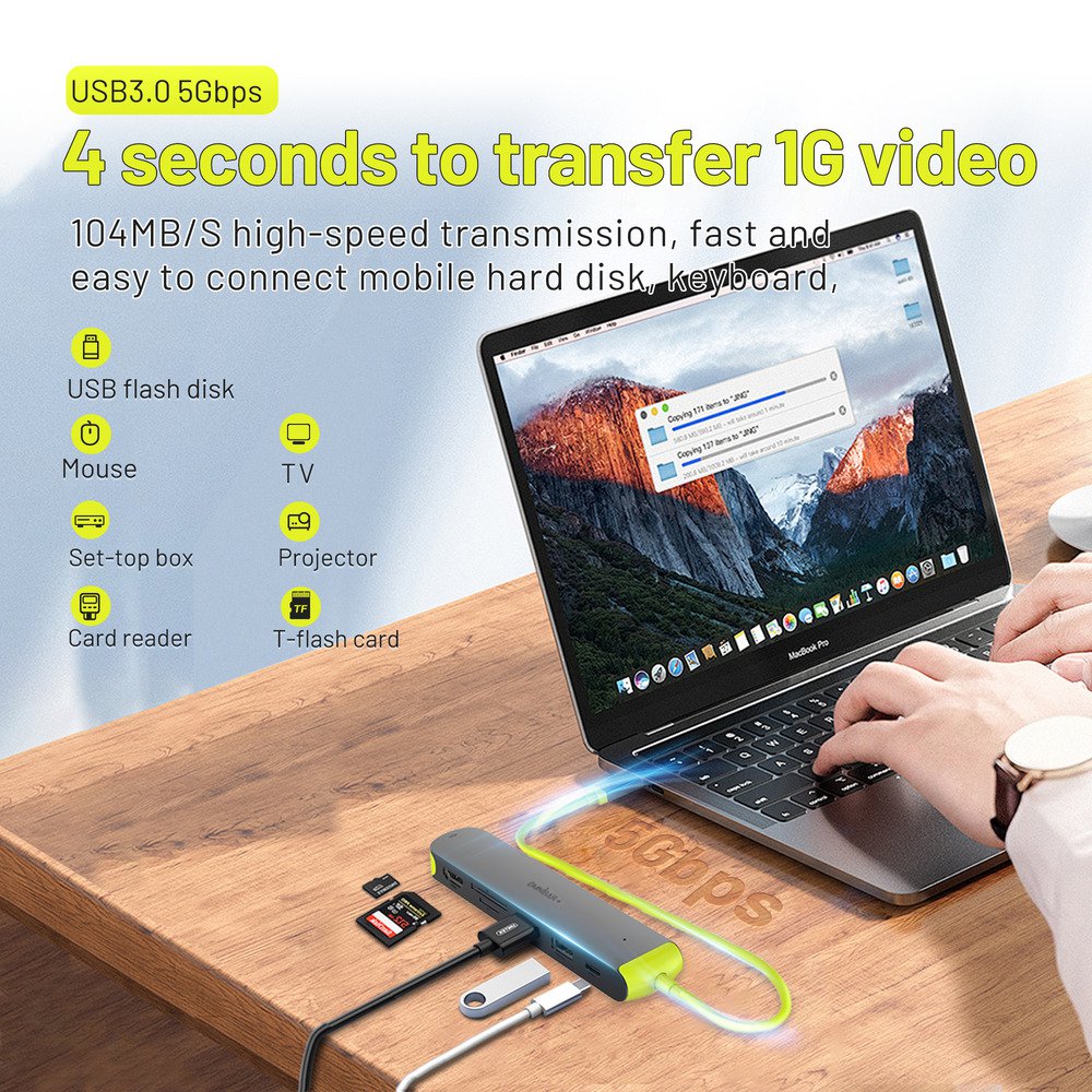 OMNIBARPLUS USB C Hub, 7-in-1 USB C to USB Hub Multiport with 4K HDMI, VGA, SD/TF Card Reader, 2 USB-A 3.0 5Gbps, 100W PD Charging Ports, USB Type C Docking Station for Laptop, MacBook Pro/Air and More | SKU OMN-HUB7P