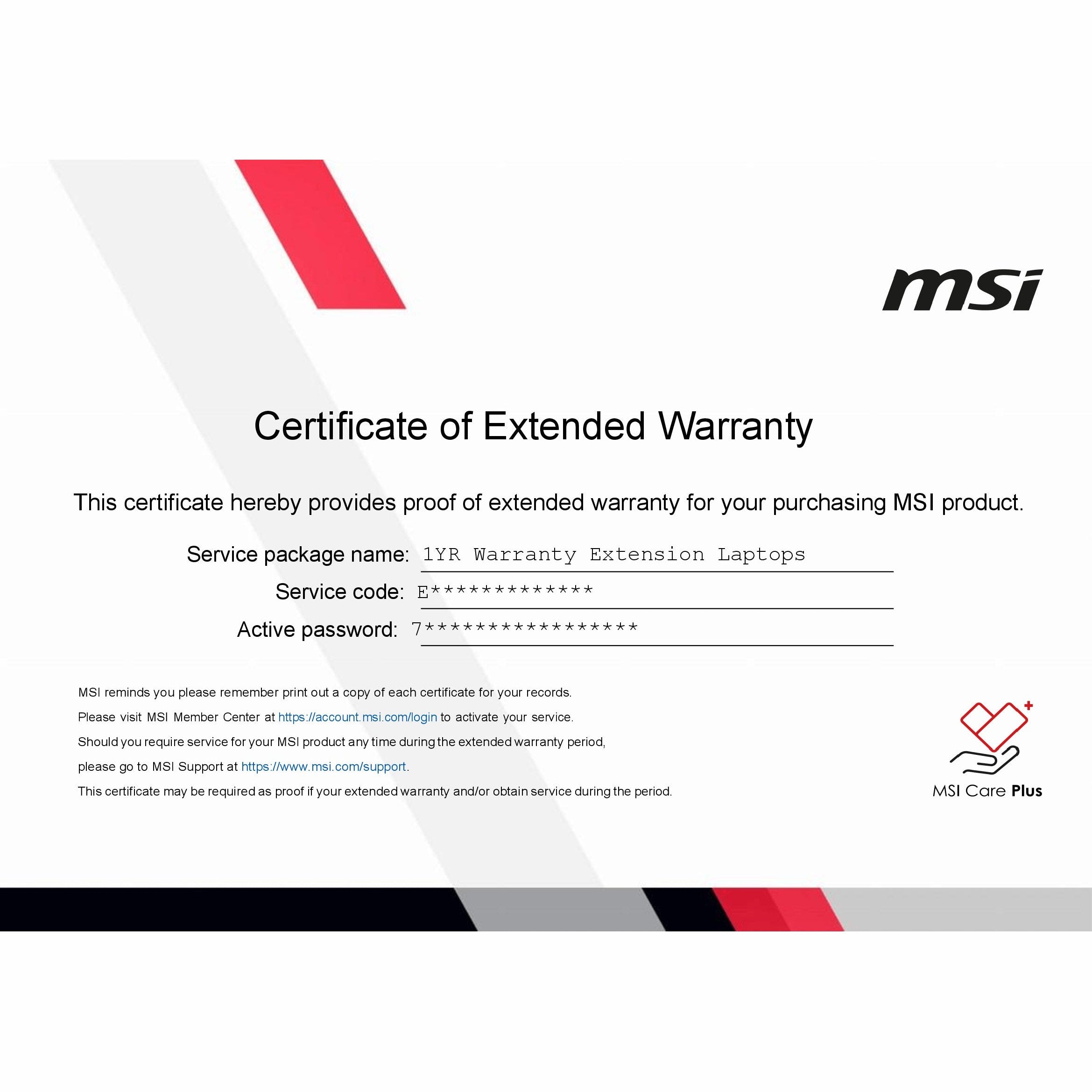 MSI WARRANTY EXTENSION/ 1+ YEAR EXTENSION