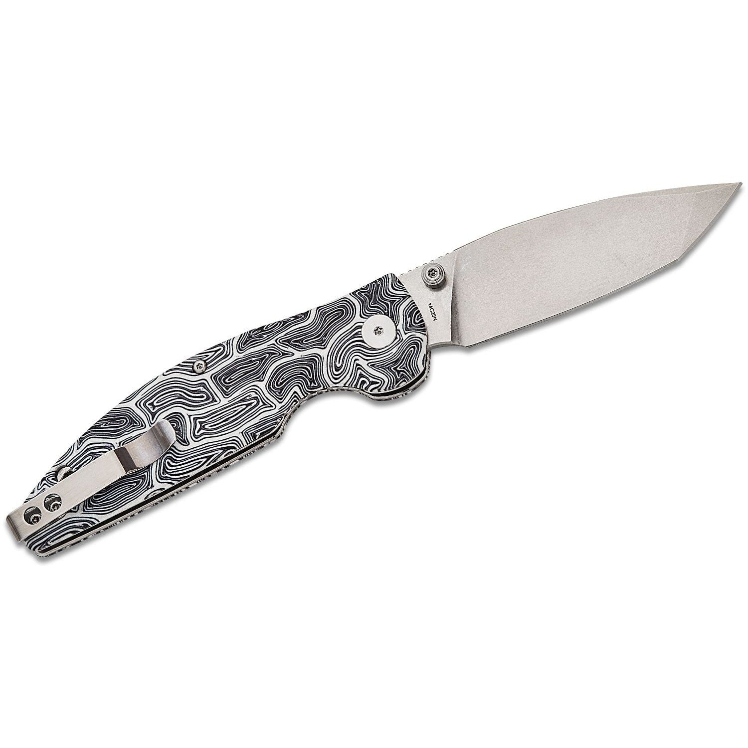 QSP Turtle Punk Liner Lock Knife, 14C28N Stonewashed, Black/white G10 – QS158-B1