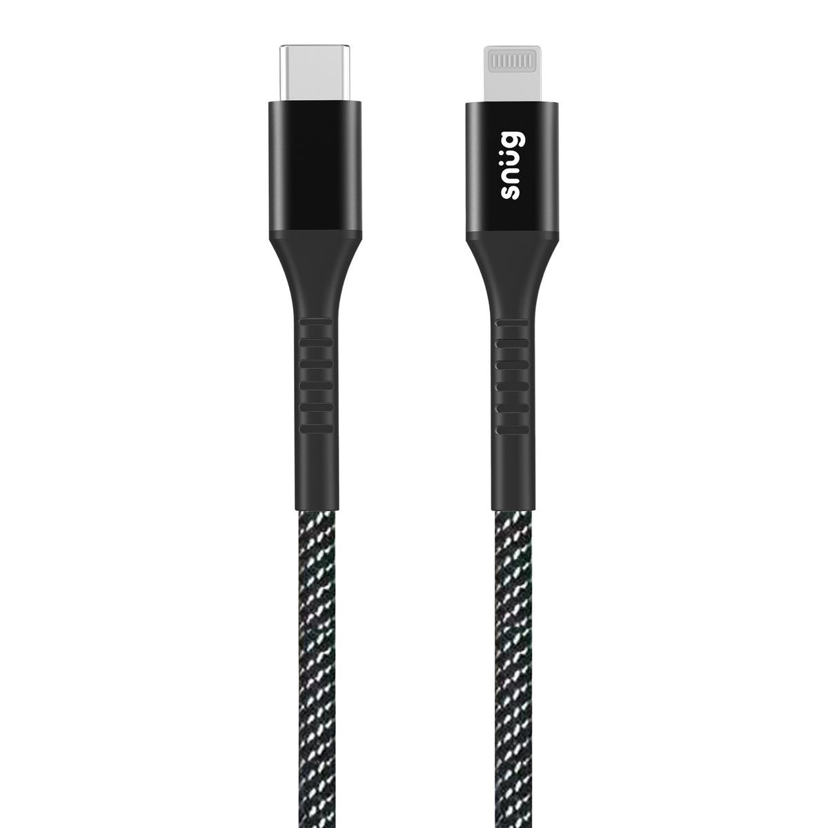 Snug Type-C To MFI Nylon Braided Cable 60W - 1.2 Metre - Black/Silver