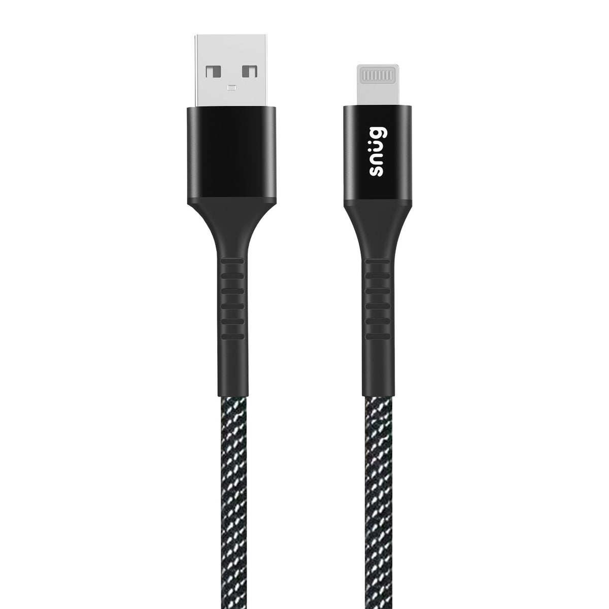 Snug USB To MFI Lightning Nylon Braid Cable 12W - 1.2 Metre - Black/Silver