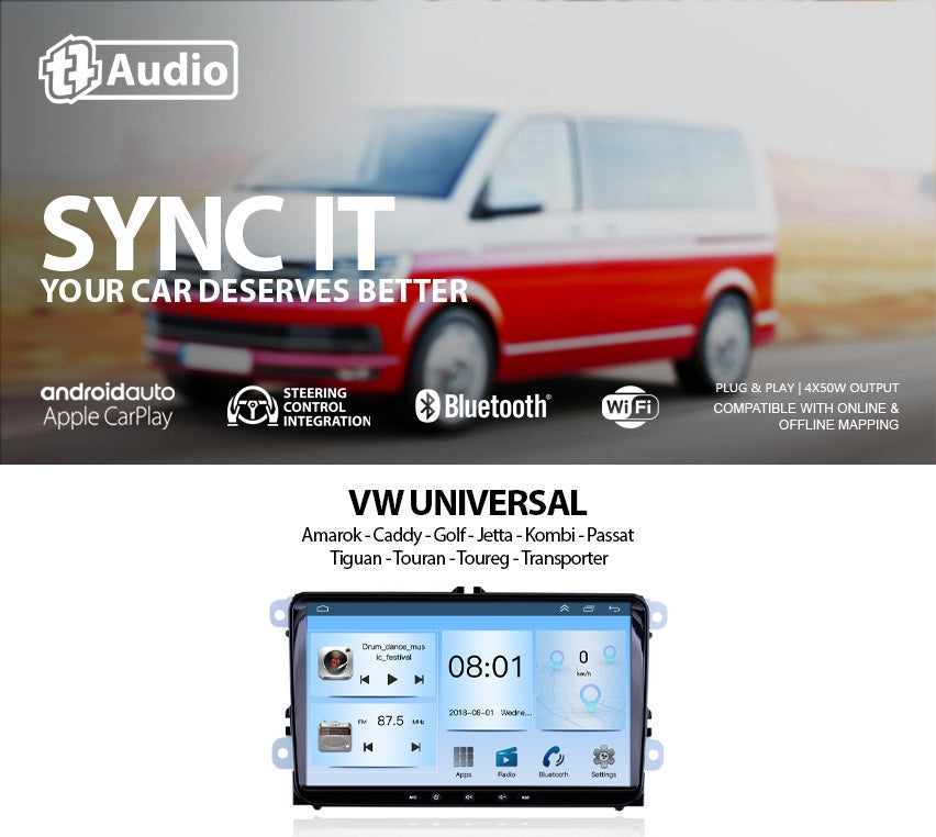 TT Audio 9″ replacement radio for VW Amarok | Caddy | Golf | Jetta | Kombi | Passat | Tiguan | Touran | Toureg | Transporter (ECO)