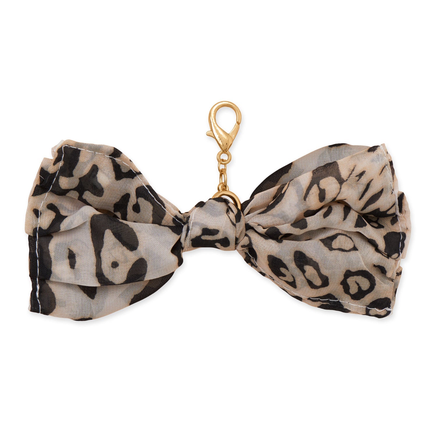 Gold Tone Leopard Print Fabric Bow Bag Charm