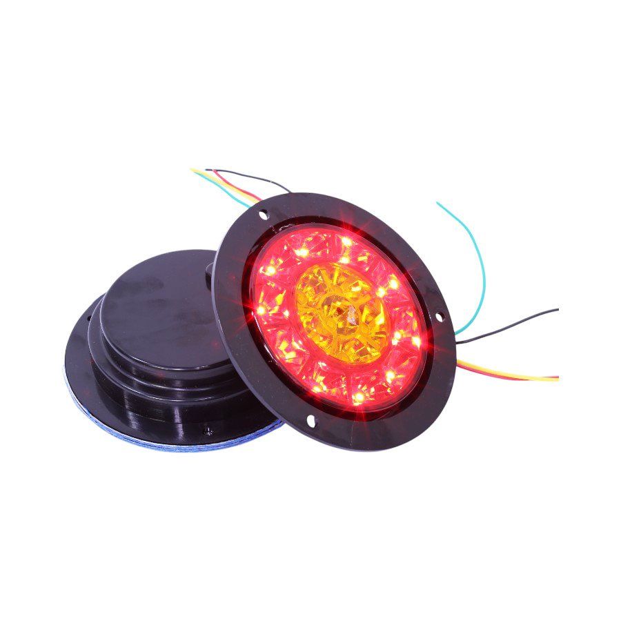 GUNMANSA Universal Round Tail Light with Chrome Surround – 16 SMD Red & Yellow – 14cm Diameter