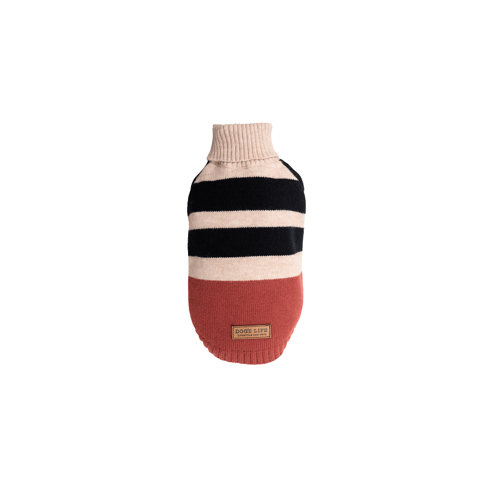 Dog's Life Polo Neck Striped Pullover Brown S