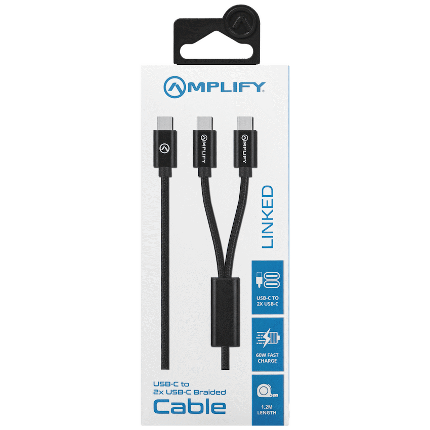 Amplify Amplify Linked Series USB-C to 2x USB-C Braided Cable 1.2m - Black