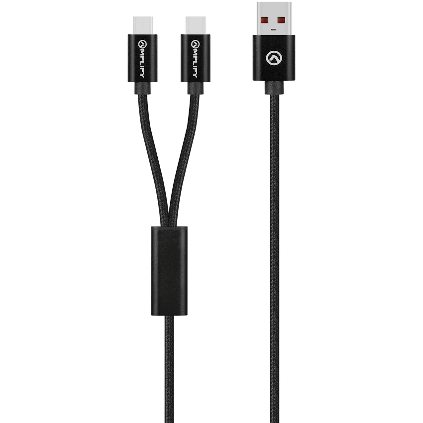 Amplify Amplify Linked Series USB to 2 x USB-C Braided Cable 60W 1.2m - Black
