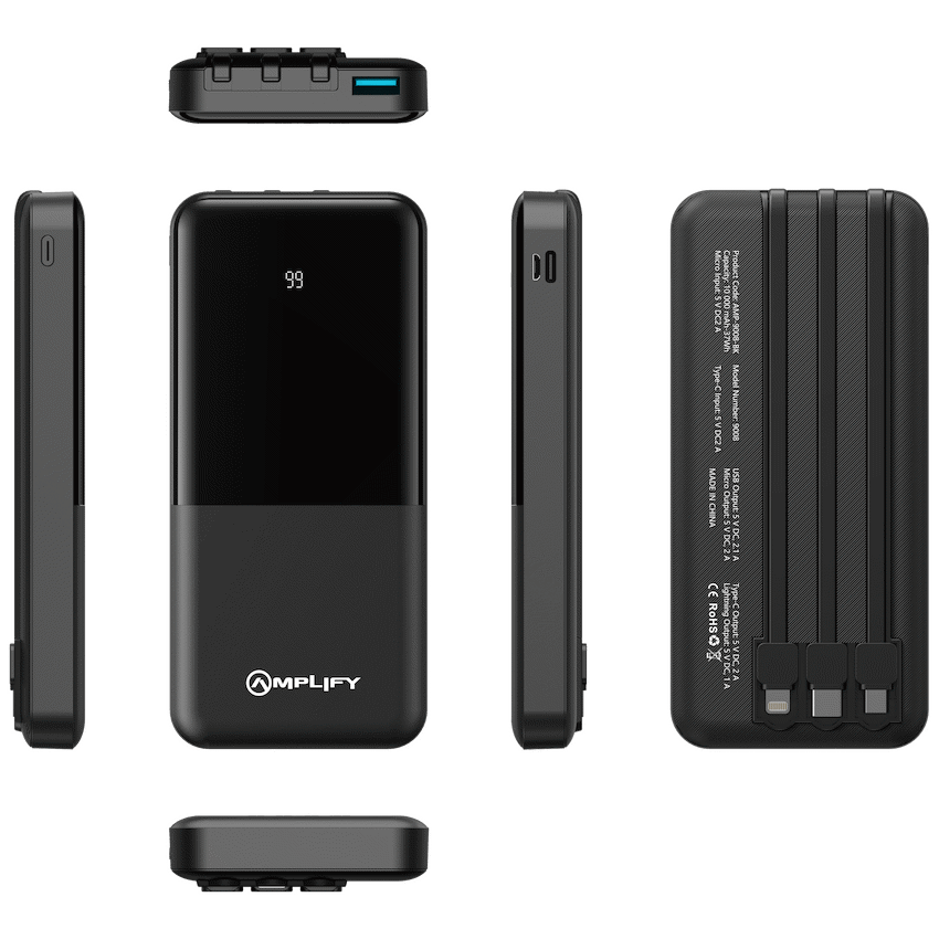 Amplify Mobile Accessories Amplify 10000mAh Power Bank with Integrated Cables - Black