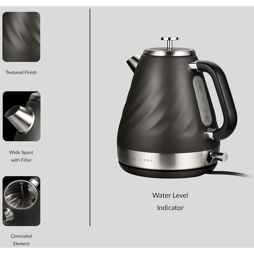 Boden Stark Kitchen and Home Boden Stark 1.7l Stainless Steel Kettle - Charcoal