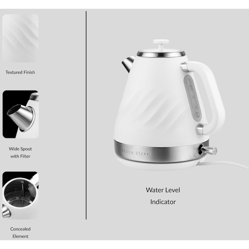 Boden Stark Kitchen and Home Boden Stark 1.7l Stainless Steel Kettle - White