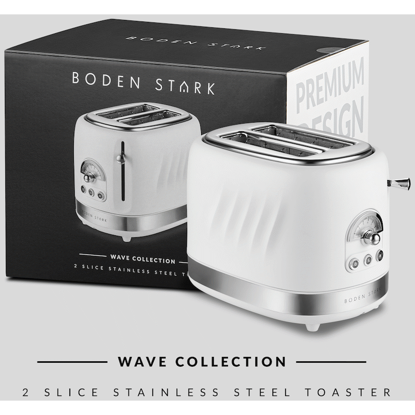 Boden Stark Kitchen and Home Boden Stark 2-Slice Stainless Steel Toaster - White