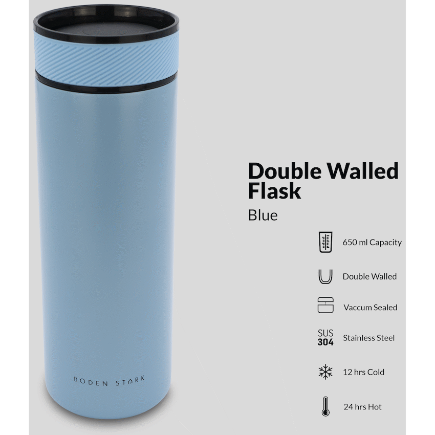Boden Stark Kitchen and Home Boden Stark 650ml Double-Walled Flask - Blue