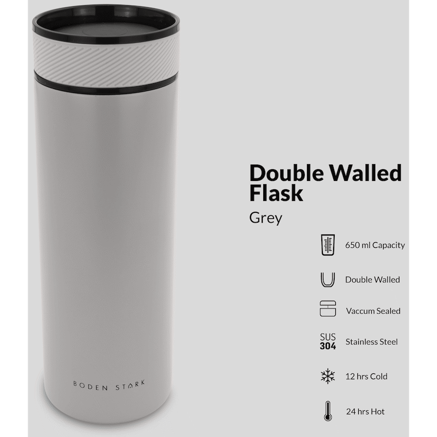 Boden Stark Kitchen and Home Boden Stark 650ml Double-Walled Flask - Grey