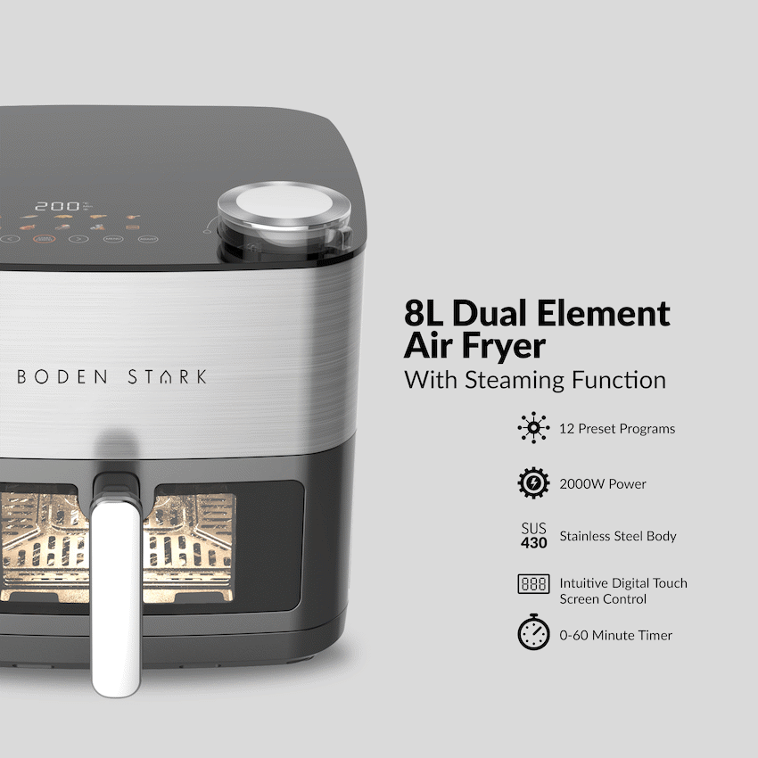 Boden Stark Kitchen and Home Boden Stark 8l Dual Element Air Fryer with Steaming Function