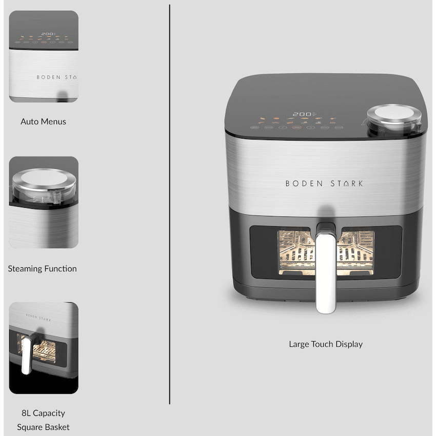 Boden Stark Kitchen and Home Boden Stark 8l Dual Element Air Fryer with Steaming Function