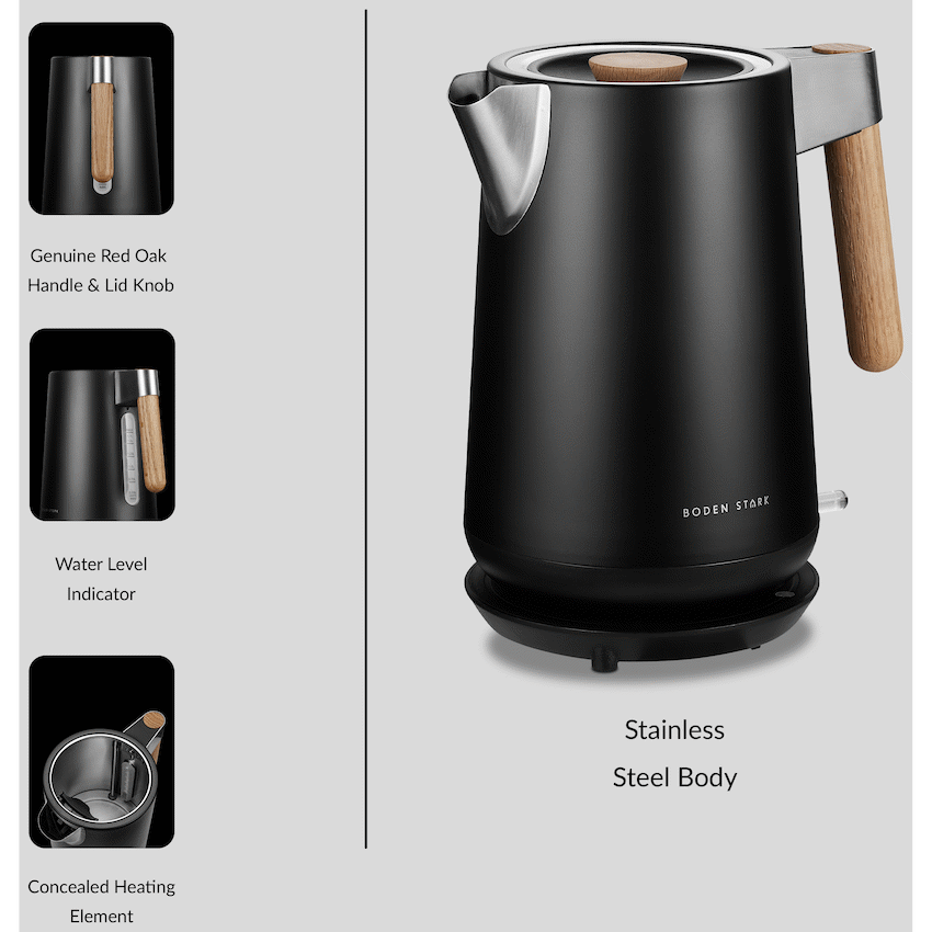 Boden Stark Kitchen and Home Boden Stark Anson Collection 1.7l 2000w Stainless Steel Kettle - Black