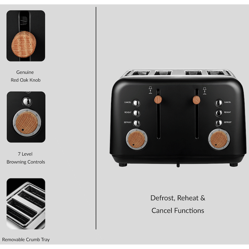 Boden Stark Kitchen and Home Boden Stark Anson Collection 4-Slice Stainless Steel Toaster - Black