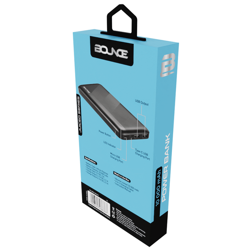 Bounce Mobile Accessories Bounce Juiced Series 10000mah Power Bank - Black