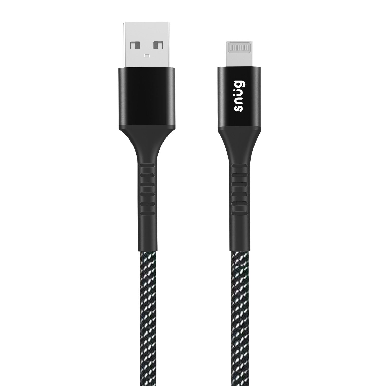 Snug USB To MFI Lightning Nylon Braid Cable 12W - 1.2 Metre - Black/Silver