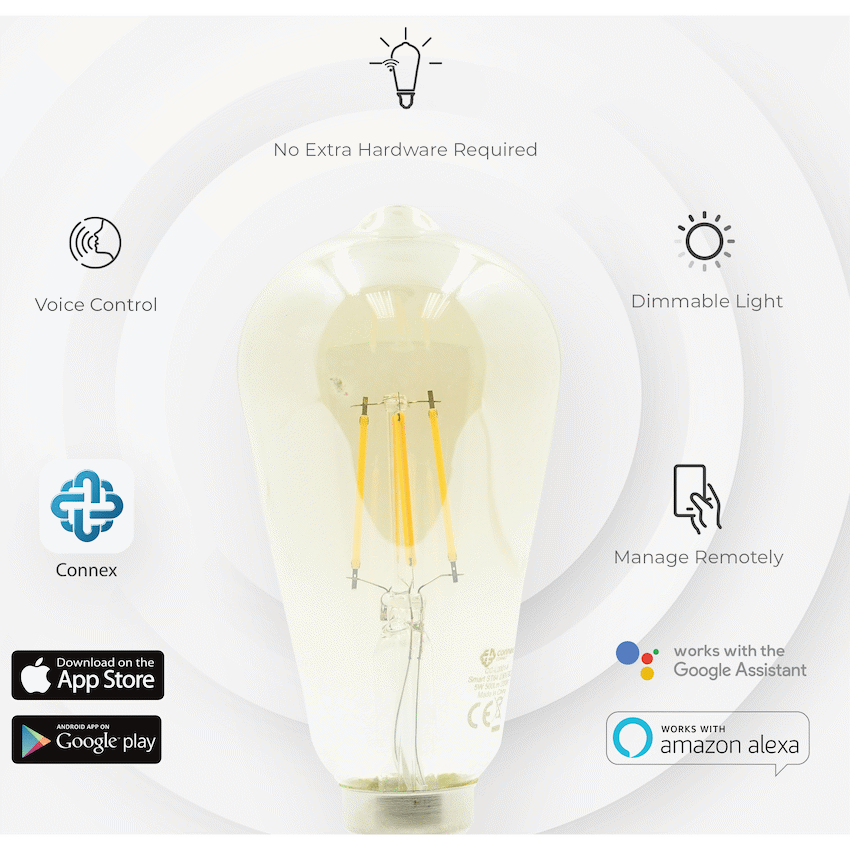 Connex Connect Smart Home Smart Wi-Fi Bulb 5w LED Amber Filament Vintage Bayonet