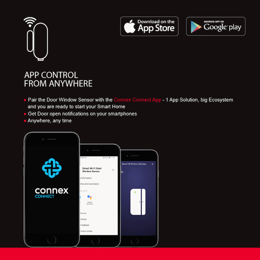 Connex Connect Smart Home Smart Wi-Fi Door Window Sensor Rechargeable Twin Pack